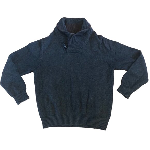 Arrow Sweater Mens Large Shawl Collar Charcoal Gray Wool & Cotton Grandpa Cozy - Picture 1 of 5